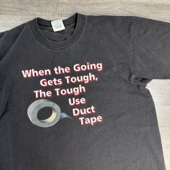 Vintage 90s Duct Tape Funny Promo Tee Shirt  Black Gildan Heavy Weight Size XL - Picture 2 of 7